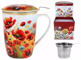 Carmani puodelis su sieteliu ir dangteliu 600ml "Aguonos"
