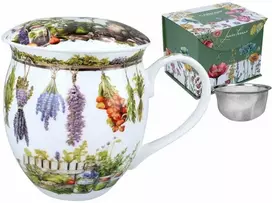 Carmani puodelis su sieteliu ir dangteliu 450ml "Žolelės"