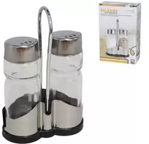Stiklinės druskos ir pipirų indeliai su stovu, 12 × 4 × 8 cm, KITCHEN&GO