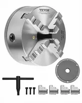4 kumštelių tekinimo staklių griebtuvas medžio ir metalo staklėms, savaime susicentruojantis, 200 mm, su atraminiu padu, suspaudimo diapazonas 4-200 mm, tekinimo įrankis