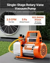 Vakuuminis siurblys oro kondicionieriams ir dervos degazavimui, vienpakopis rotacinis mentinis, 3.5 CFM 100 L/min, 180W, su alyvos buteliuku ir 4 polių varikliu, ŠVOK įrankis