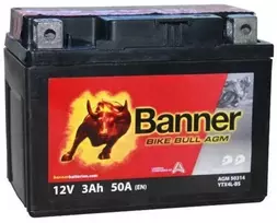Banner 3Ah Bike Bull AGM 12V 50A akumuliatorius 114x71x86mm