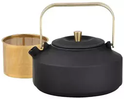 King Hoff Ketaus arbatinukas su sieteliu, emaliuotas vidus, 1 l, juodas su aukso elementais, kinghoff, kh-1935