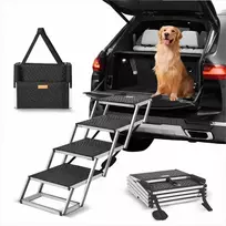 Dog stair for cars, folding aluminum steps for pets, 4‑step portable dog stairs, adjustable height dog ramp