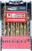 Grąžtas AW-Tools AWTOOLS METALO GRĄŽTŲ RINKINYS TITANO DANGA 19vnt./1-10,0mm/PLAST. DĖŽUTĖ