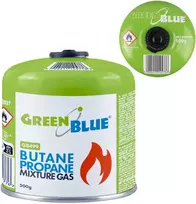 Kartusz 500g „GreenBlue“ dujų balionėlis. Sertifikatas: Pi 0437, atitinka EN417 standartą, butanas-propanas, temperatūros diapazonas nuo -10 °C iki + 40 °C, srieginis vožtuvas 7/16".