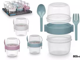 Plastikinis indas su stalo įrankiais, 800 ml, 3 spalvos, 13.8×12.5×10.2 cm, 94909, Leknes