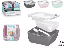 Pietų dėžutė su skyriumi, 3 spalvos, 450 ml + 1.4 l, 8.8×19.2×18.7 cm, 10479, Leknes