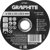 Graphite Pjovimo diskas, aliuminio oksidas, Metalui/INOX 125 x 1.0 x 22.2 mm, 41 A60-T-BF