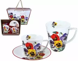 Carmani puodelių rinkinys: puodeliai 400ml,230ml + lėkštutė, Našlaitės