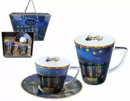 Carmani puodelių rinkinys:puodeliai 400ml,230ml +lėkštutė V.Van Gogh "Žvaigždėta naktis"