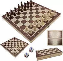 Extralink Toys | Stalo žaidimas | Mediniai šachmatai 3 viename: Šaškės + Šachmatai + Nardi