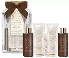 The Luxury Bathing Dovanų rinkinys stikliniame indelyje Vanilės skonio 5 vnt.