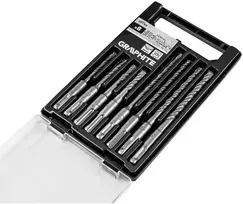 Grąžtas Graphite Rinkinys SDS Plus dvigubų spiralinių betono grąžtų rinkinys: 5, 6, 8, 10 x 110 mm, 5, 6, 8, 10 x 160 mm
