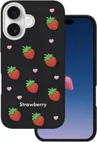 Telforceone Braškių spalvos dėklas, skirtas iPhone 16 6,1 colio, juodas