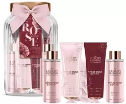 The Luxury Bathing Dovanų rinkinys stikliniame indelyje Rožė ir bijūnas 5 vnt.