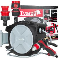 Tvardy automatinis sodo žarnų ritė T07295 25 m žarna 1/2" skersmuo, 180° sukimas, sieninis laikiklis, plastikas