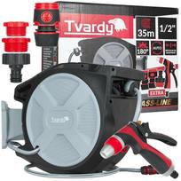 Tvardy automatinis sodo žarnų ritė T07296 35 m žarna 1/2" skersmuo, 180° sukimas, plastikinis korpusas, sieninis laikiklis
