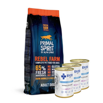PRIMAL SPIRIT 65% Rebel Farm 12kg + ENZO VET Hipoalerginė dieta su triušiena šunims 3x400g