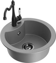 Granitinė virtuvinė plautuvė Mexen Diego su maišytuvu ir sifonu, Grey+Black