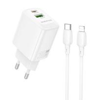 Įkroviklis Borofone BN29 30W USB-C / USB-A + USB-C to Lightning cable 1.0m baltas