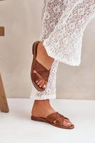 Odinės moteriškos šlepetės Shoes camel spalvos