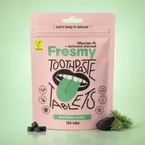 Fresmy dantų pastos tabletės su Sibiro eglės ir aktyvintosios anglies ekstraktais (Be fluoro) , 124 vnt.