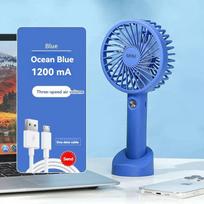 1200mAh Portable Handheld USB Charging Fan Mini Electric Fan with Base 3 Speed Adjustable Cartoon Cute Air Cooling Fans Outdoor mėlyna
