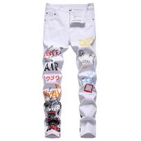 European And American Style Printed Pants For Men'S Slim Fit, Personalized Micro Elastic Small Foot Casual Pants 29 balta