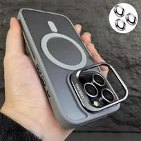 For Magsafe Stand Glass Lens Protection Phone Cases For iPhone 16 15 14 13 12 11 Pro Max Plus Shockproof Matte Magnetic Cover For iPhone 16 Pro Max