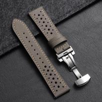 18/19/20/22mm Universal Genuine Cowhide Watch Band Butterfly Buckle Vintage Straps for Men Women Breathable Bracelet  Accessory 18mm pilka spalva