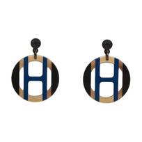 Hermès H Equipe tuščiavidurio dizaino lakuoti kampiniai auskarai Moteriški auskarai Mėlyni H057086FL25 Box+Shopping Bag