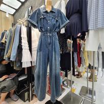 Women's Hong Kong Style Straight-Leg Cargo Denim Jumpsuit - Spring/Summer Niche Fashion Medium mėlyna