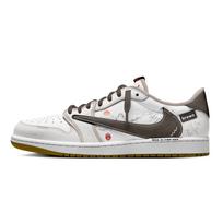 Jordan x Travis Scott Air Jordan 1 Leather Low top Vintage Basketball Shoes Women's Black White DZ4137-700(Team330-) 35.5
