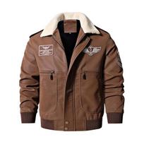 Vyriškas motociklininko dirbtinės odos švarkas Vintažinis rudas skrydžio švarkas Žieminis su vilnos pamušalu Bomber Dideli dydžiai 8XL XL smėlis
