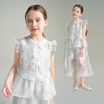 Montagut Girls' Ink Wash Floral Embroidery Sleeveless Two-Piece Set 120
