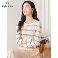 Women's Hollow-Out Striped Thin Knit Sweater L abrikosas