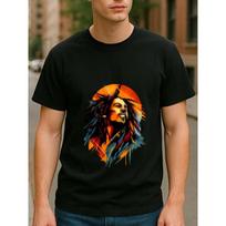 European Size Reggae Vocalist Color Avatar Music Retro Style Solid Color Print T-shirt | All-season Casual Style, Versatile Daily Top, Round-neck Top S įvairiaspalvis