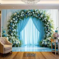 2D Light Blue Wedding Backdrop Floral Arch Ceremony Photography Background 47.2x31.5inch/120*80cm