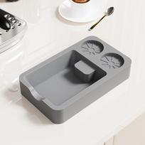 Silicone Coffee Tamper Mat with Knock Box Bin for Machine Trays Square Tamper Mat with Knock Box [25*15*5] pilka spalva