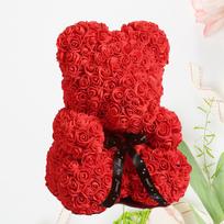 Preserved Rose Bear: Qixi Festival, Valentine's & Mother's Day Gift, Flower Bouquet for Girlfriend, Birthday Ornament. 25cm Rose Bear raudona