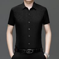 Men's Summer Hong Kong Style Loose Collar Top Men's Short Sleeved Shirt Men's Shirt 2XL juoda