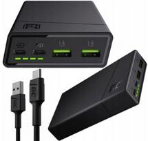 Powerbank Duża Pojemność 20000 Mah 2Xusb Usb-C Ultra Charge Na 2 Urządzenia