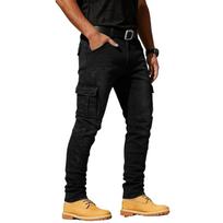 Men’s Slim Fit Cargo Jeans with Multiple Pockets Stretch Denim Pants Casual Utility Design Tapered Leg Style L juoda
