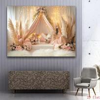 2D Rustic Pink Floral Backdrop, Pampas Grass Wedding Decoration Cloth 47.2x31.5inch/120*80cm