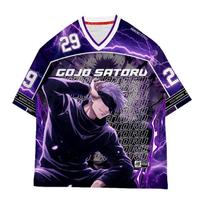 Jujutsu Kaisen Gojo Satoru #29 V formos iškirptės marškinėliai vyrams ir moterims, pilna sublimacija, žaibo raštas, laisvalaikio gatvės stiliaus marškinėlis S