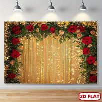2D Elegant Red and Gold Rose Backdrop, 2D Flat Printing Banner for Bridal Shower & Photoshoot 47.2x31.5inch/120*80cm