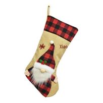2026 Plaid Christmas Decorations: Burlap Socks with Snowman, Deer, and Santa Designs