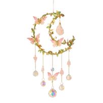 Natural Crystal Garden Hanging Ornament Moon Wrapped with Leaves Flowers Butterflies Tree Leaf Decorative Wind Chime Indoor Outdoor