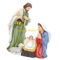 F26C Resin Craft Holy Family Nativity Scene LED Light and Button Cell Operate Festival Ornament for Family Use CN